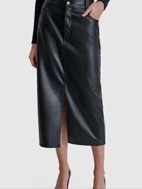 Black Faux Leather Skirt with Front Seam